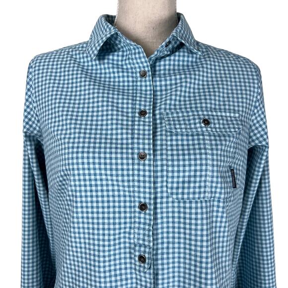 Columbia Omni-Shade Gingham Button Down Shirt Blue Long Sleeve Gorpcore - Picture 2 of 8
